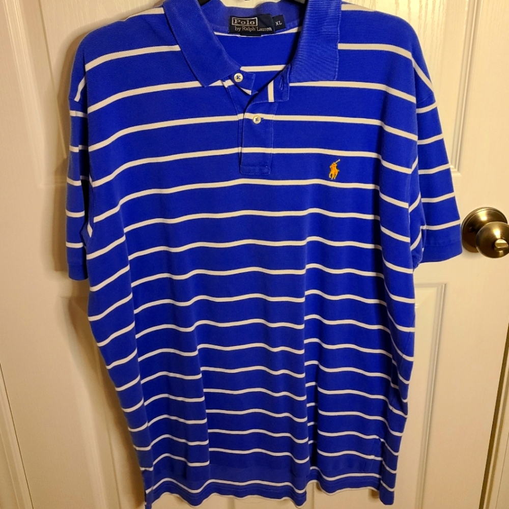 Blue and White Stripe Polo Men's Shirt